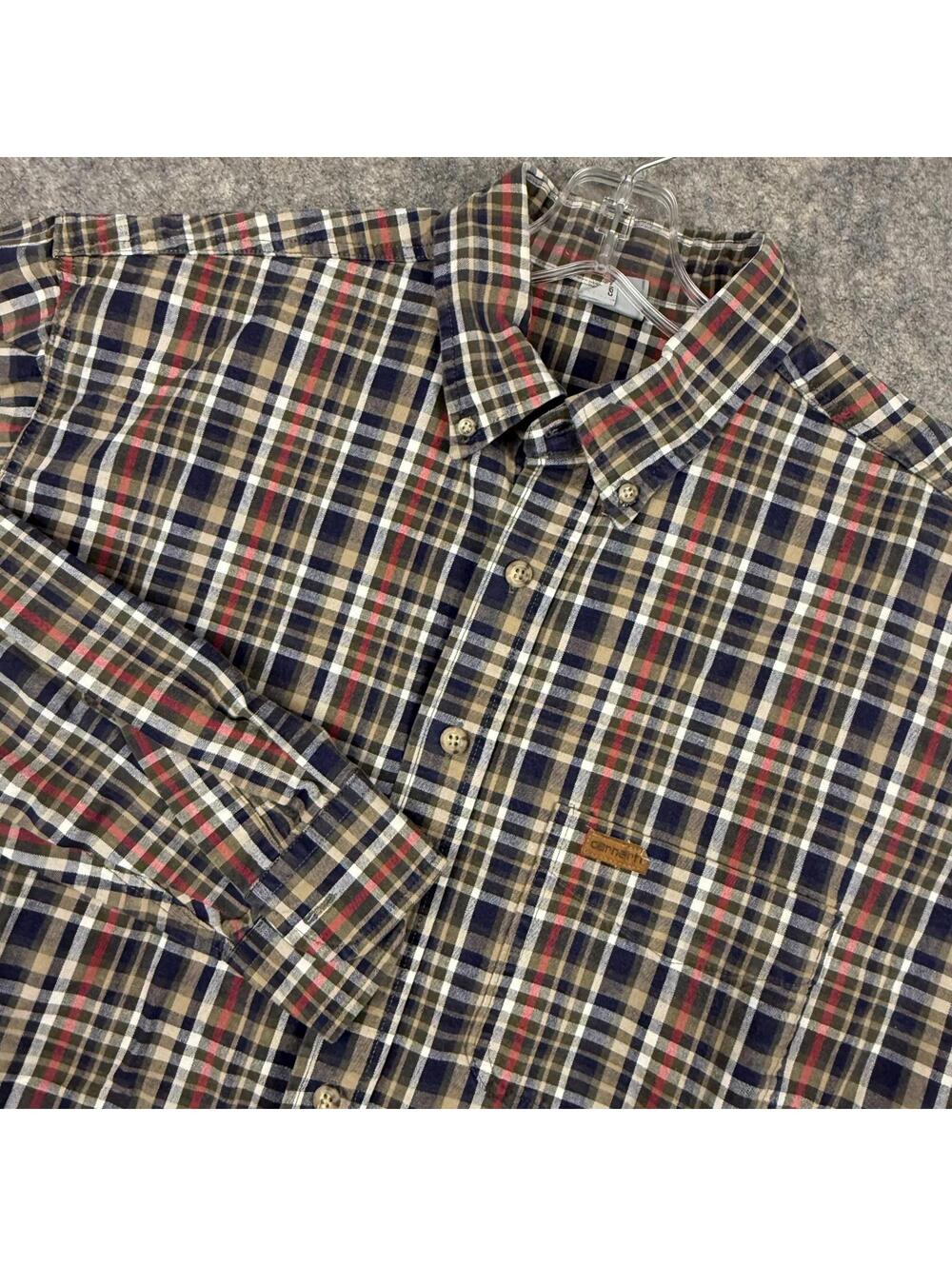 Carhartt Long Sleeve Button Front Shirt White Khaki Blue Green Red Plaid 2XL